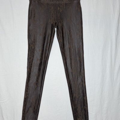 Spanx Sz M Faux Leather Snake Shiny Leggings Brown Mocha Snakeskin Mob Wife Sexy